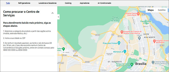 Página para Encontrar uma Assistência Técnica Autorizada Samsung